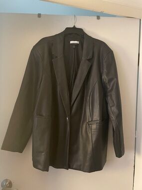 Eloquii Black Faux Leather Single-Button Blazer